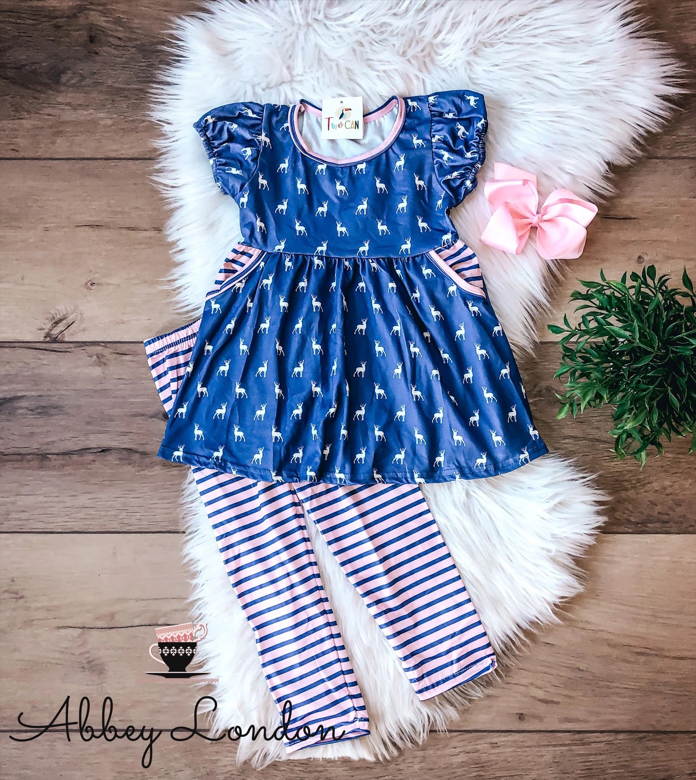 Navy Deer Pant Set by TwoCan
