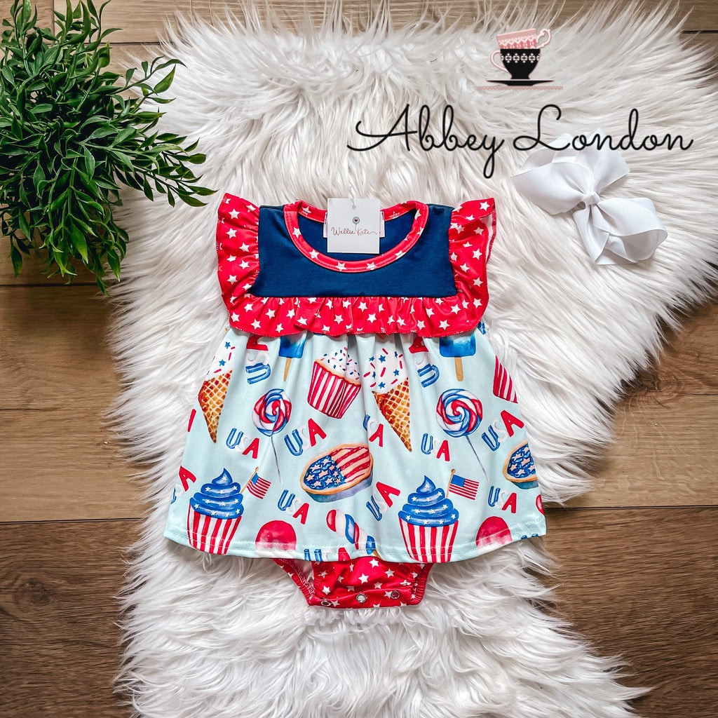 Americana Treats Infant Romper by Wellie Kate