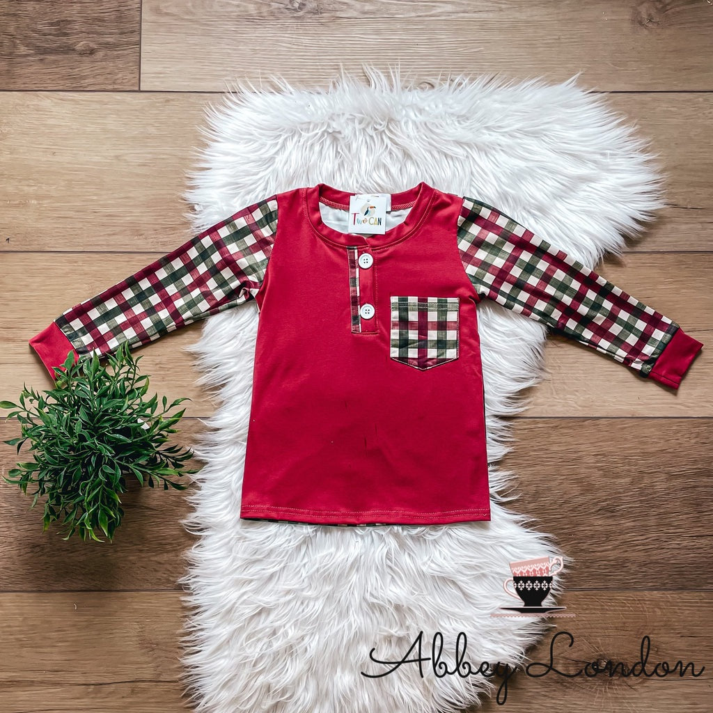 Red Plaid Pocket Tee by TwoCan