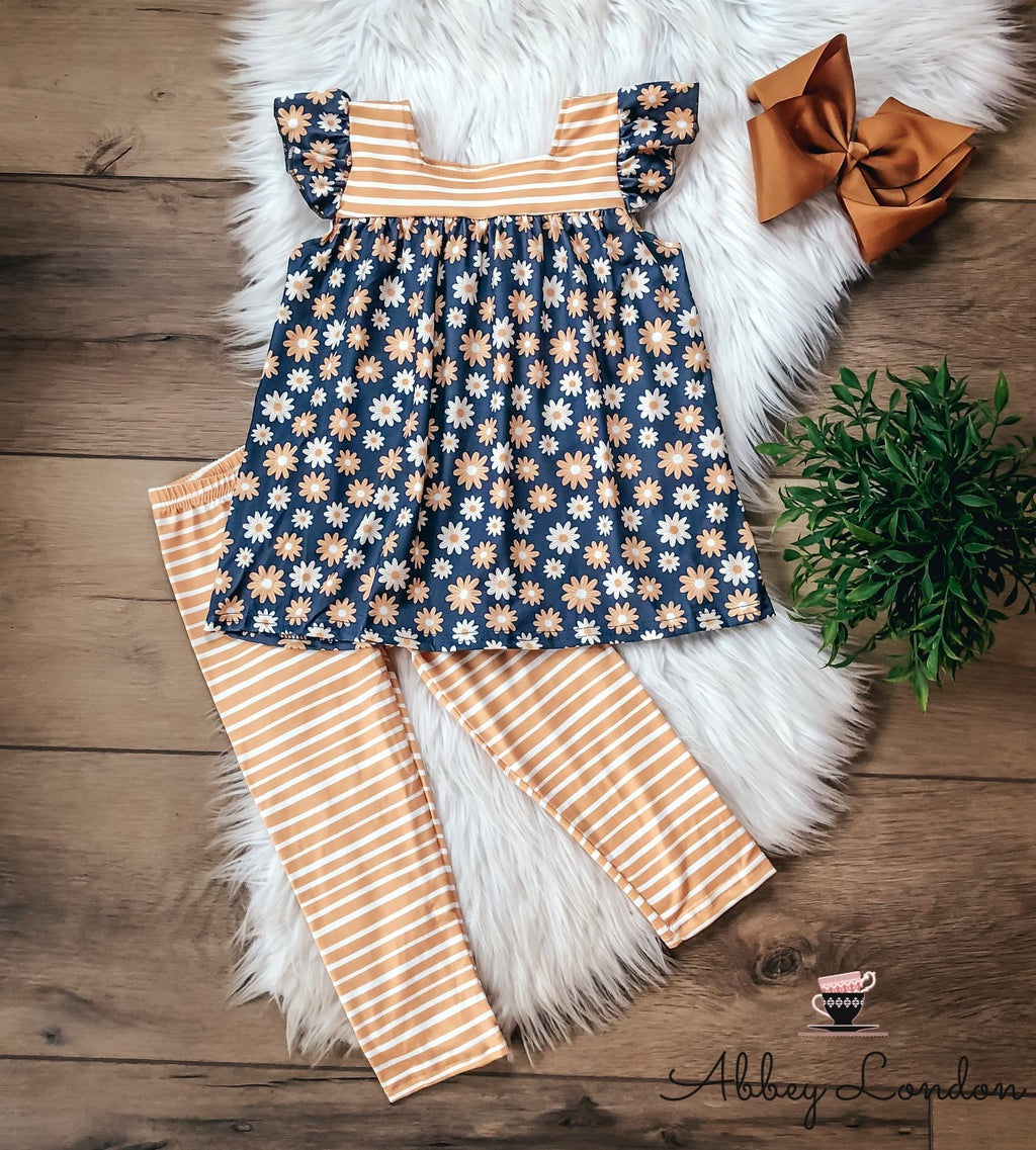 Mustard Daisies Pants Set by Wellie Kate