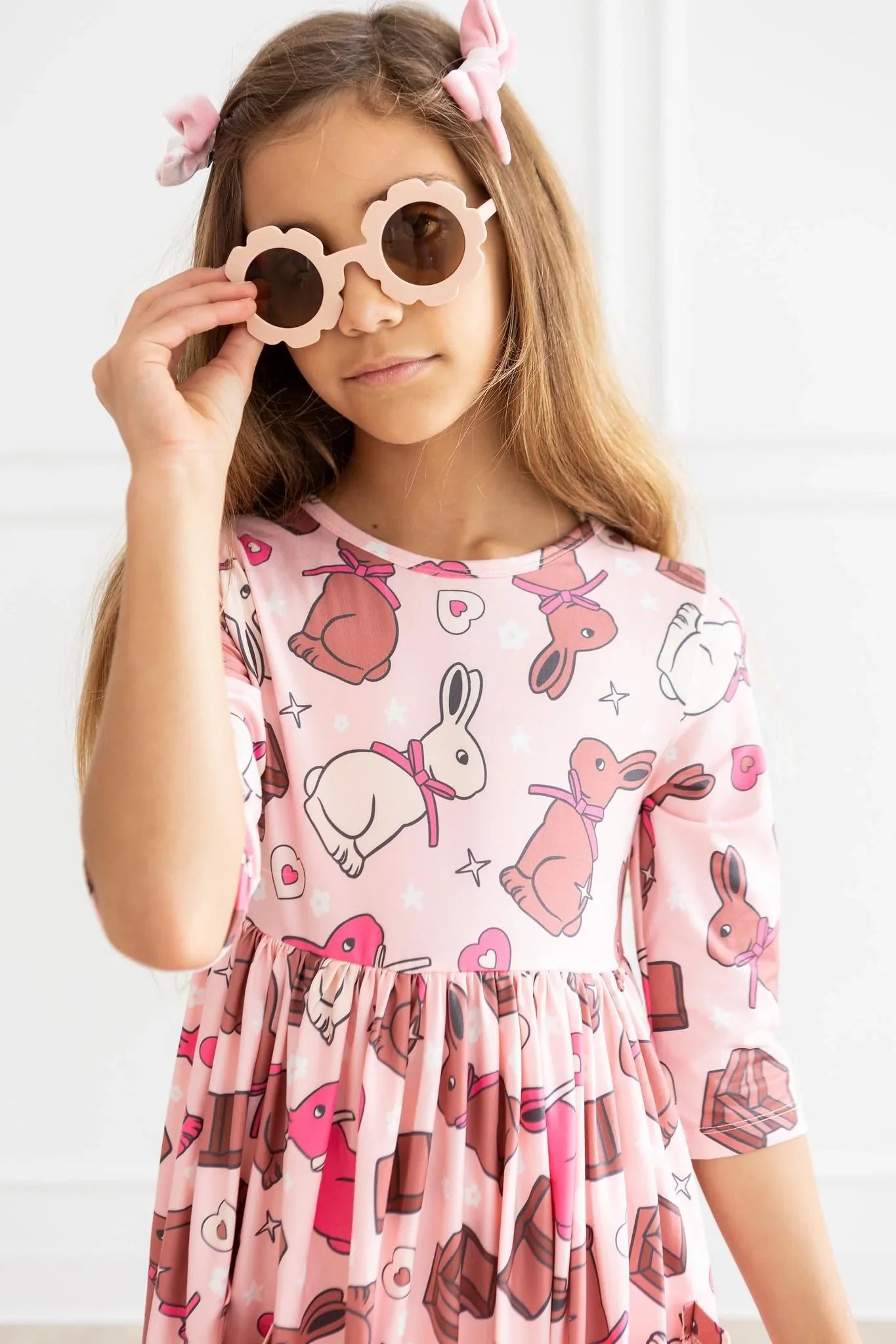 Chocolate Bunnies 3/4 Sleeve Pocket Twirl Dress by Mila & Rose