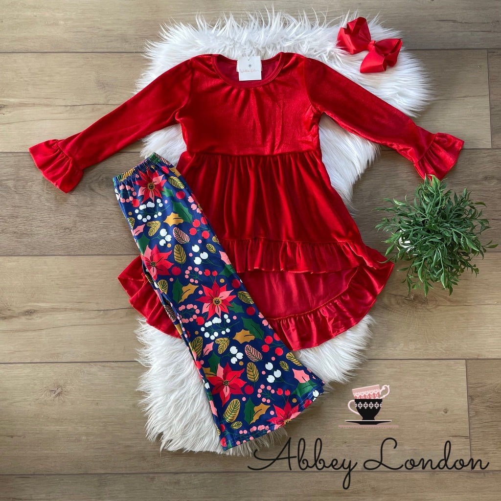 Velvet Poinsettia Flare Pant Set by TwoCan