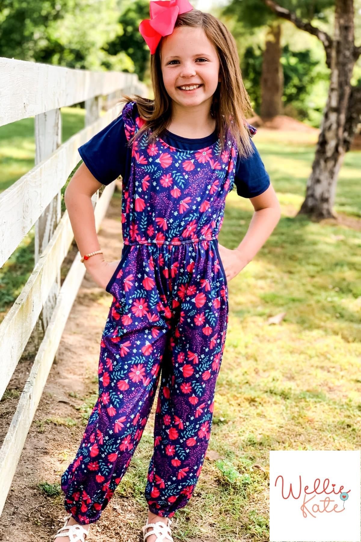 Magenta Floral 2 Piece Overall Set by Wellie Kate