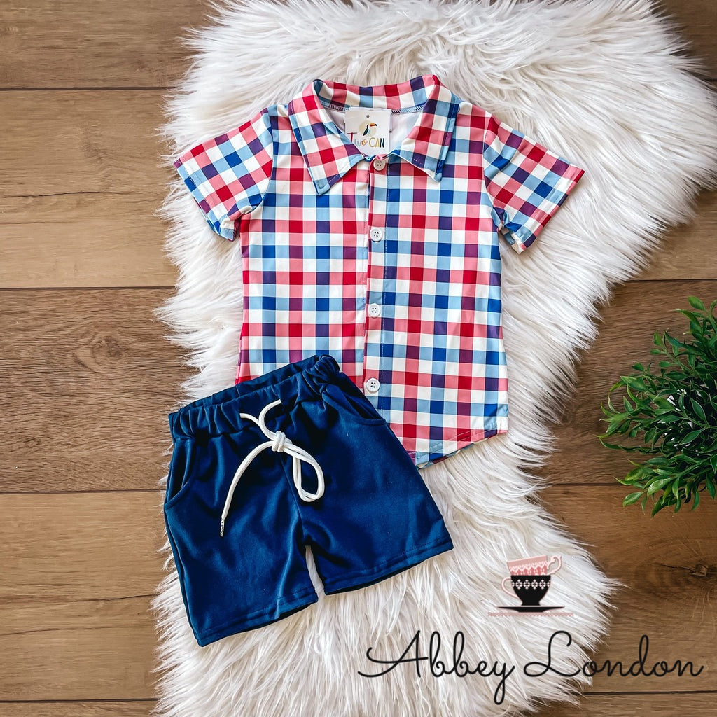 Americana Plaid Shorts Set by TwoCan
