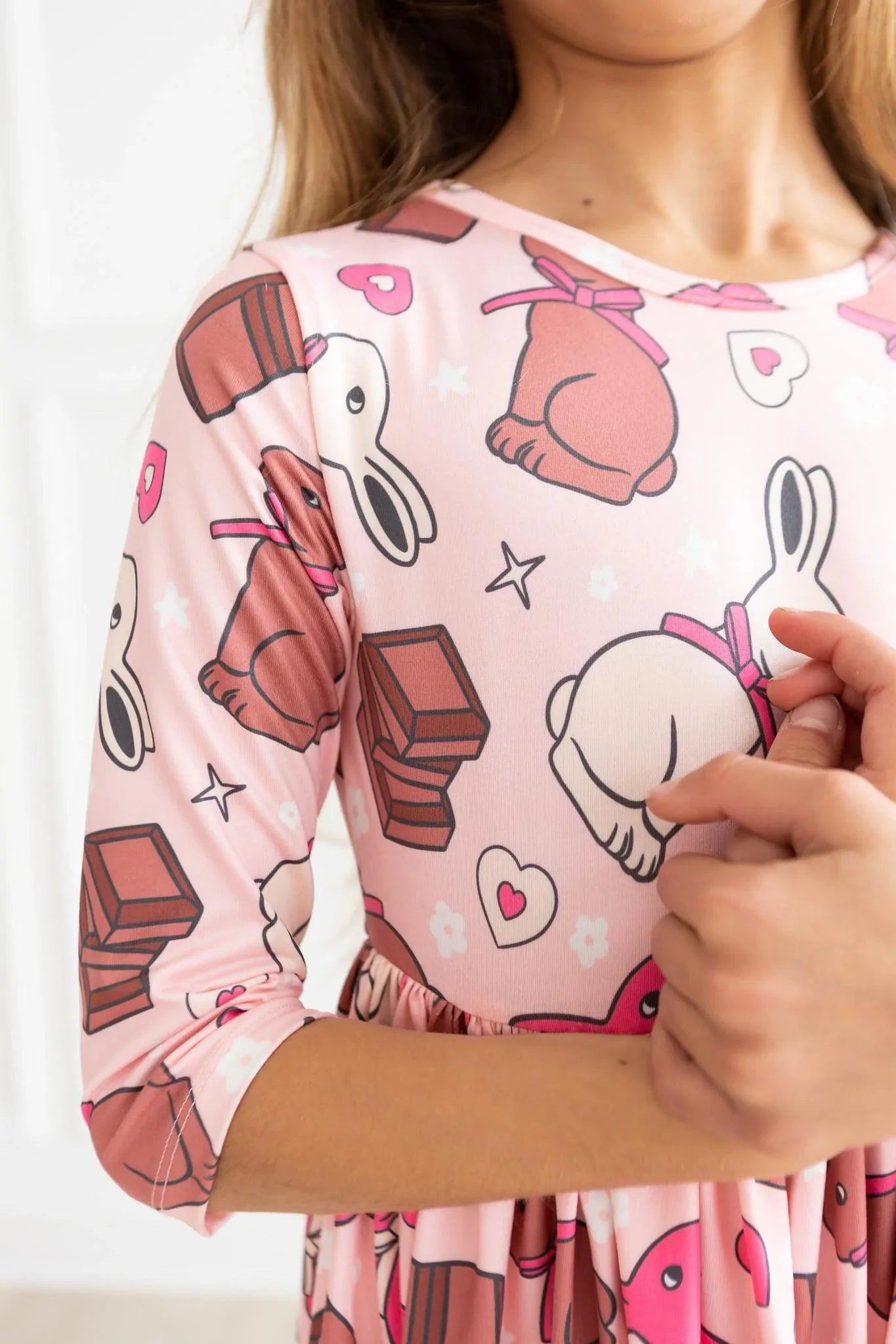 Chocolate Bunnies 3/4 Sleeve Pocket Twirl Dress by Mila & Rose