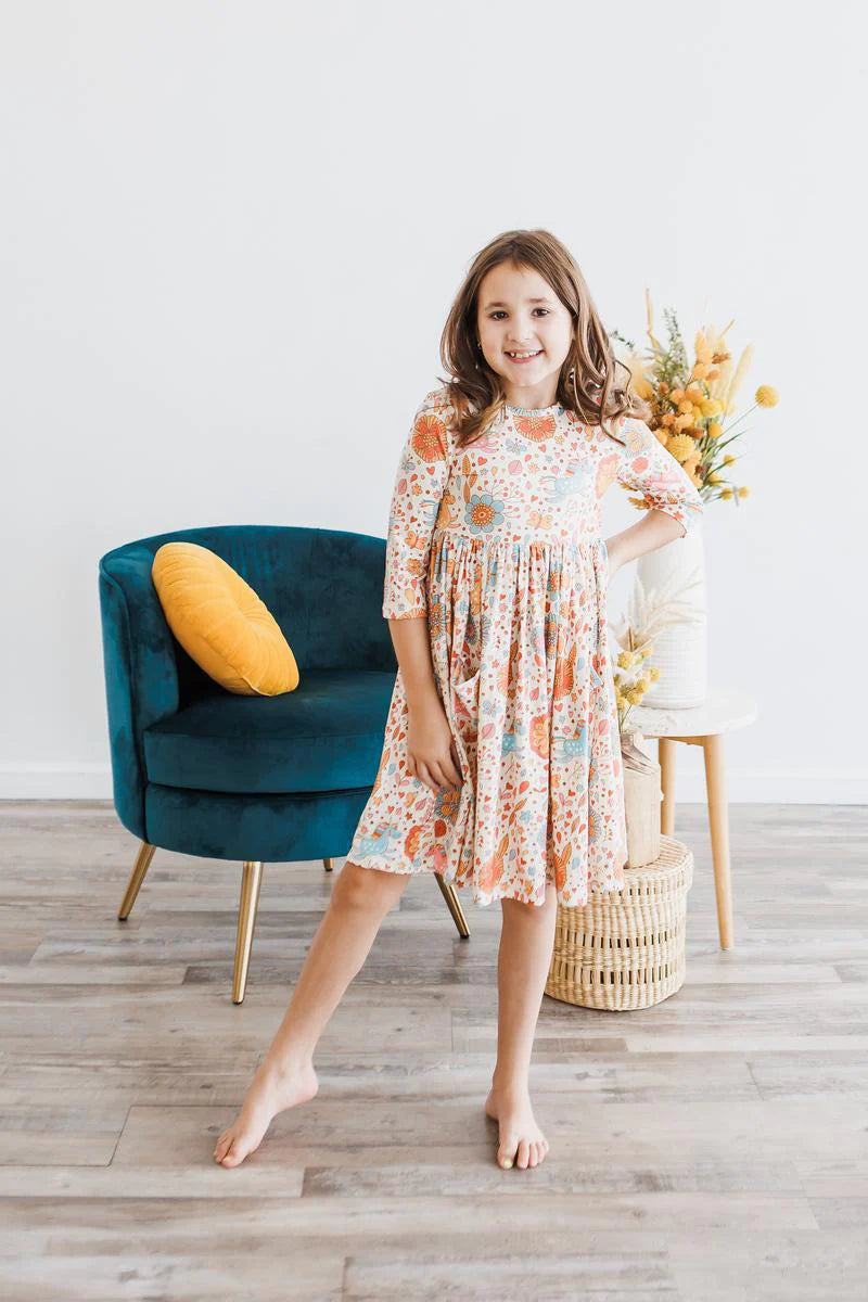 Retro Unicorns 3/4 Sleeve Pocket Twirl Dress by Mila & Rose