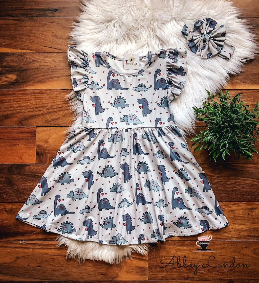 Dino Love Flutter Sleeve Dress by TwoCan