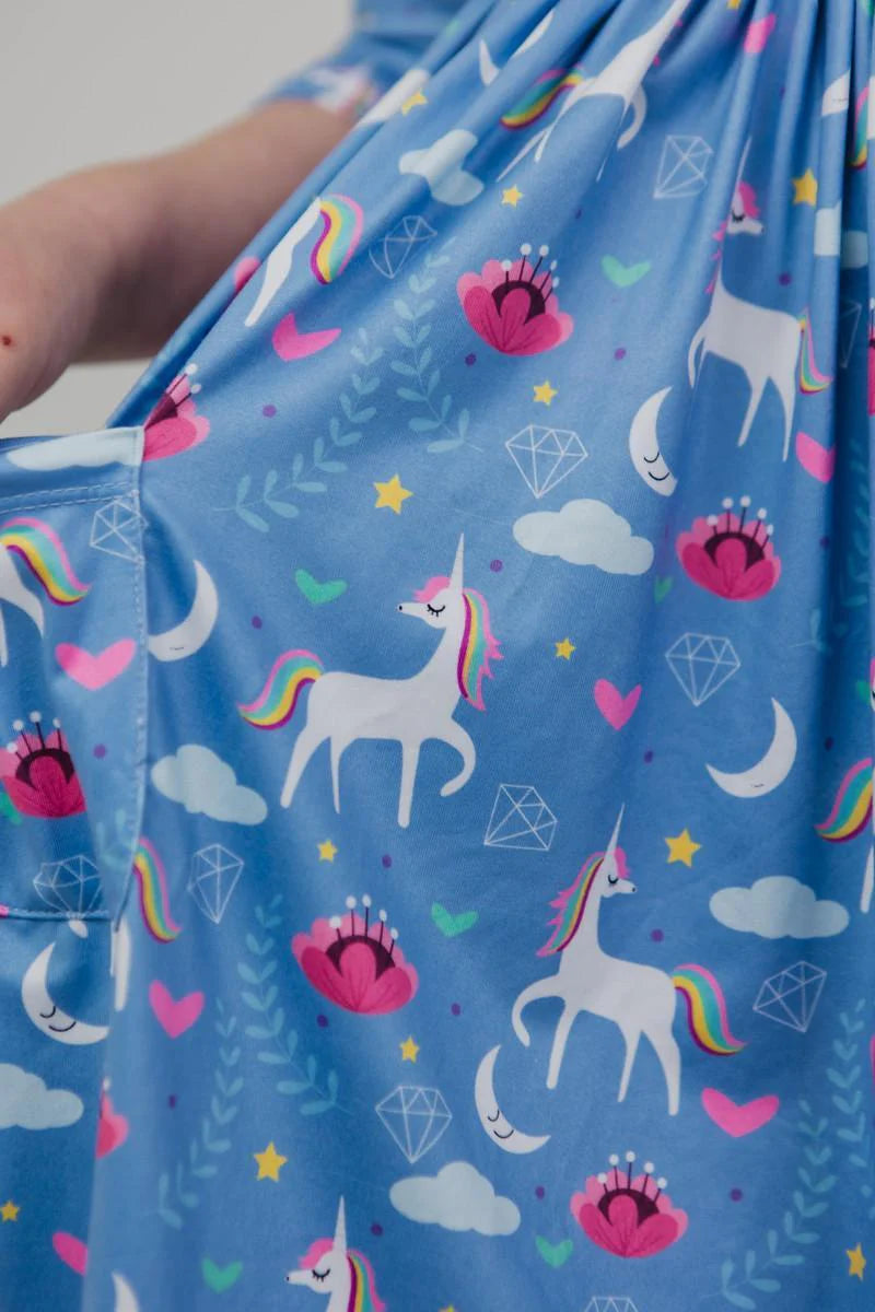 Blue Moon 3/4 Sleeve Pocket Twirl Dress by Mila & Rose