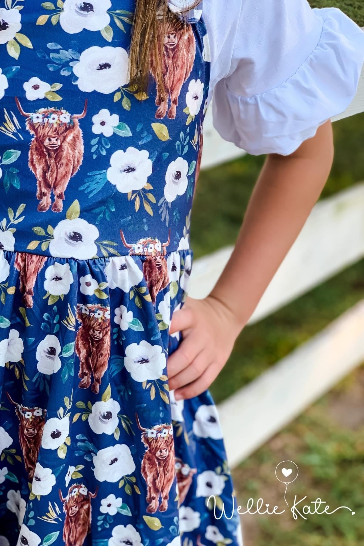 Wellie Kate Sweet Highland Cows Twirl Dress