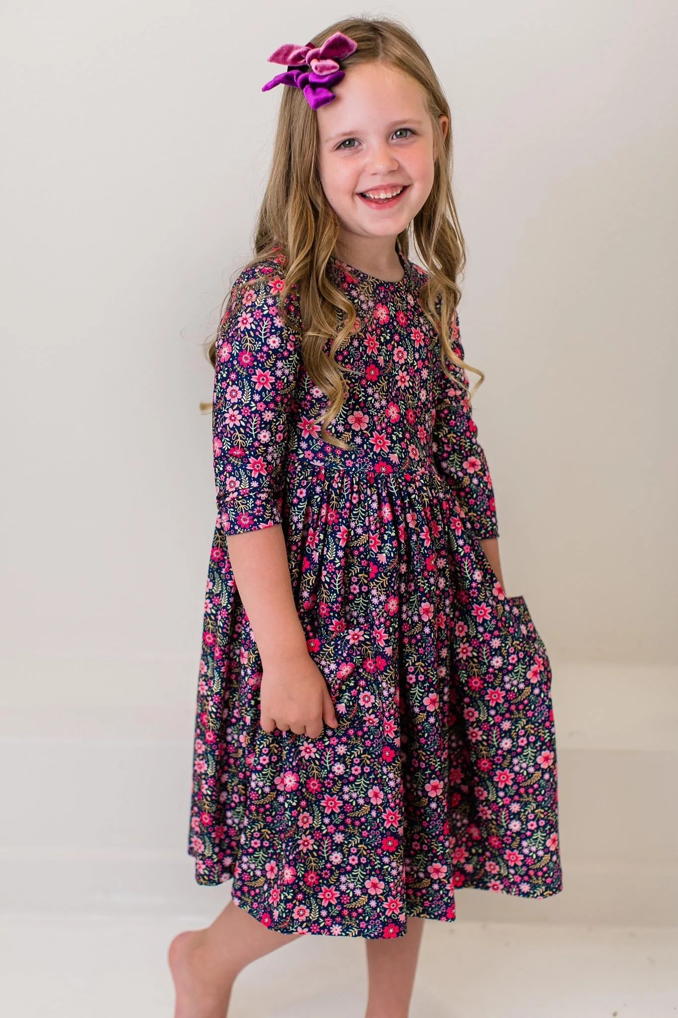 Flower Farm 3/4 Sleeve Pocket Twirl Dress by Mila & Rose
