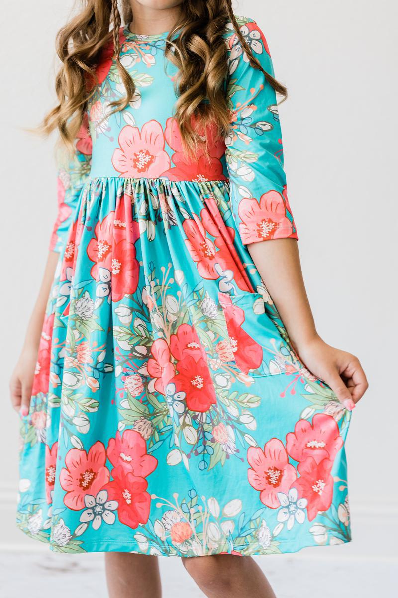 After the Rain 3/4 Sleeve Pocket Twirl Dress by Mila & Rose