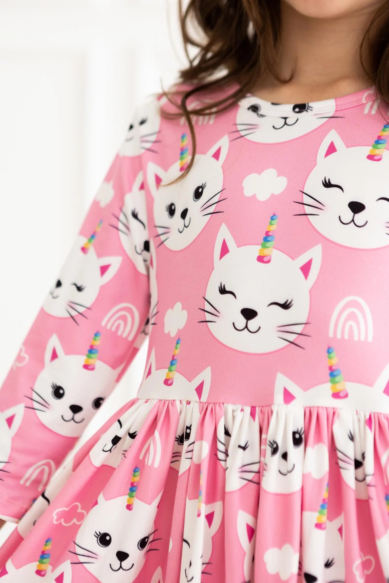 Unicorn Kitties 3/4 Sleeve Pocket Twirl Dress by Mila & Rose