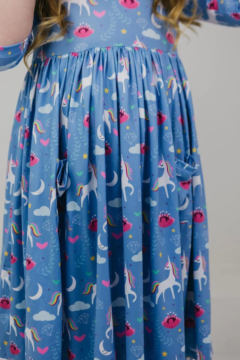 Blue Moon 3/4 Sleeve Pocket Twirl Dress by Mila & Rose