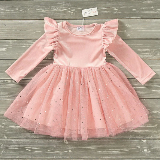 (Preorder) Velvet Tulle Dress - Pink by Pete + Lucy