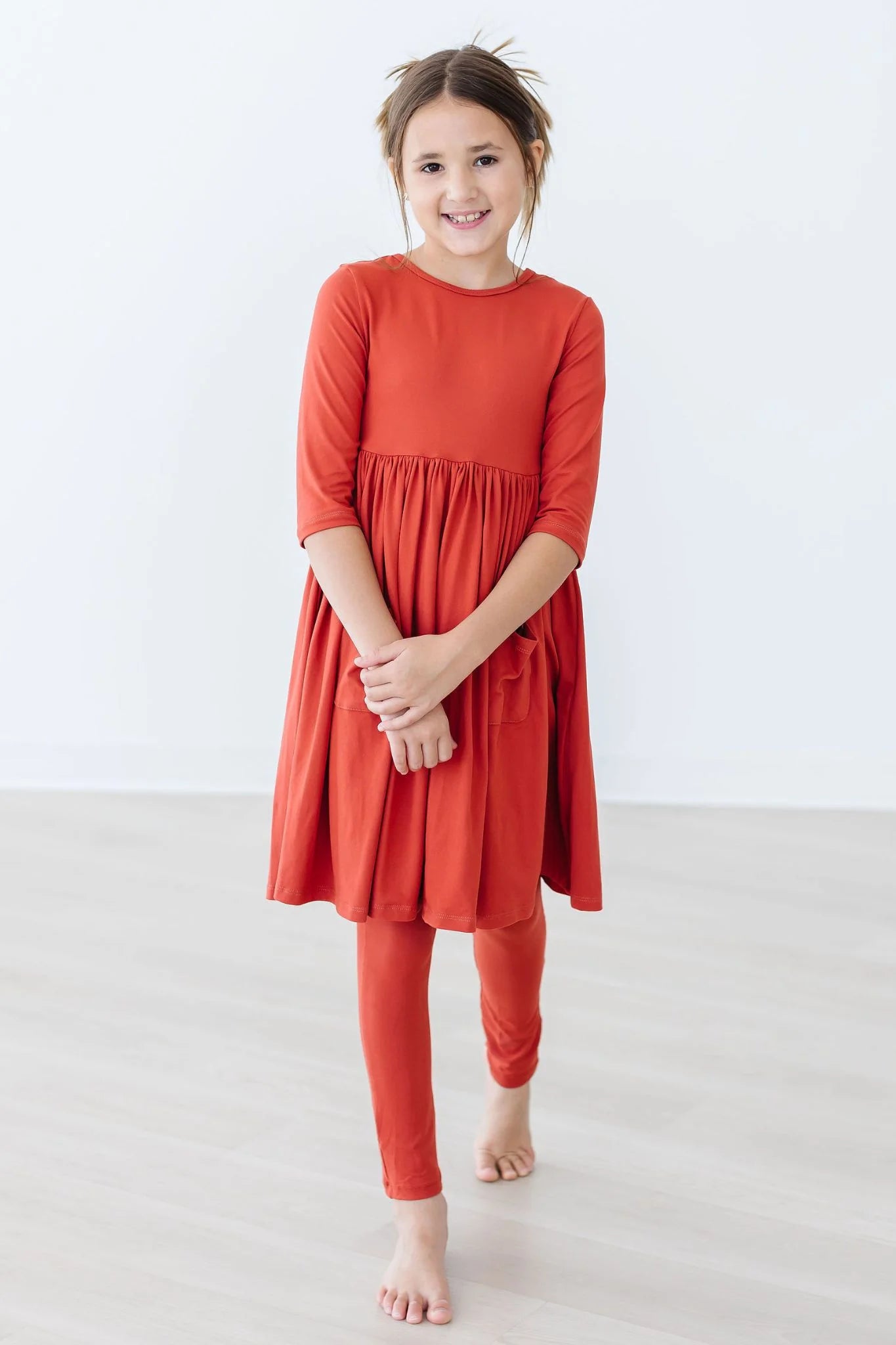 Pumpkin Spice 3/4 Sleeve Pocket Twirl Dress by Mila & Rose