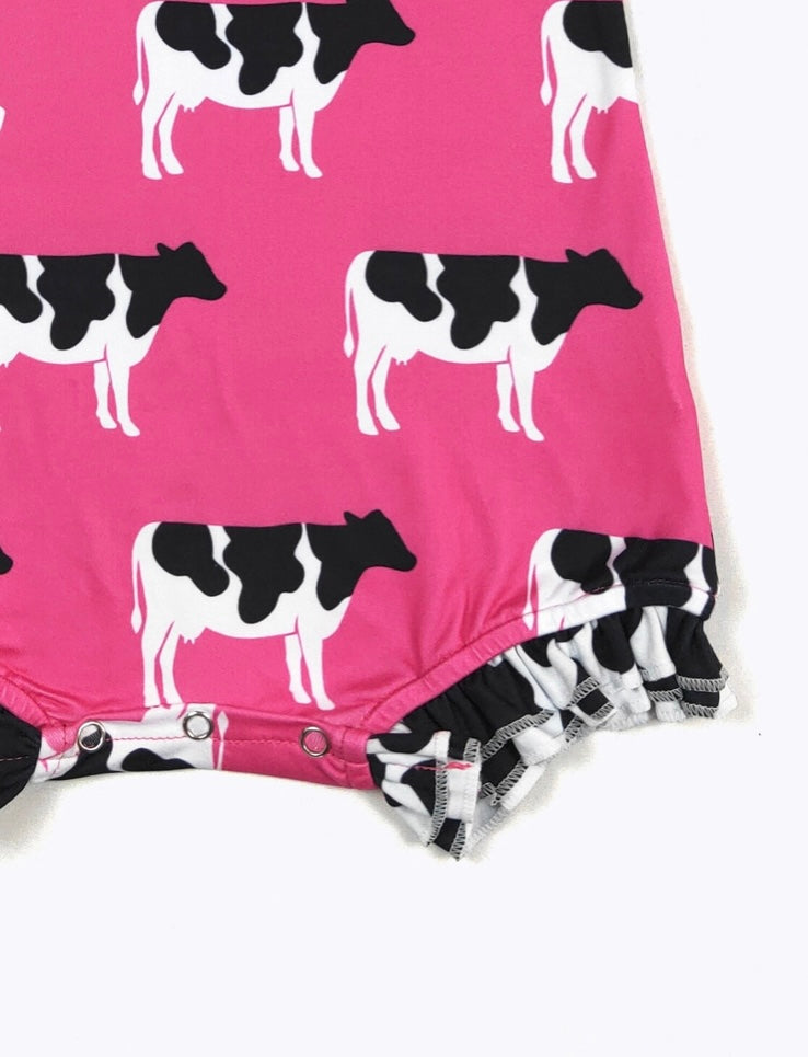 Hot Pink Cow Summer Romper by Clover Cottage