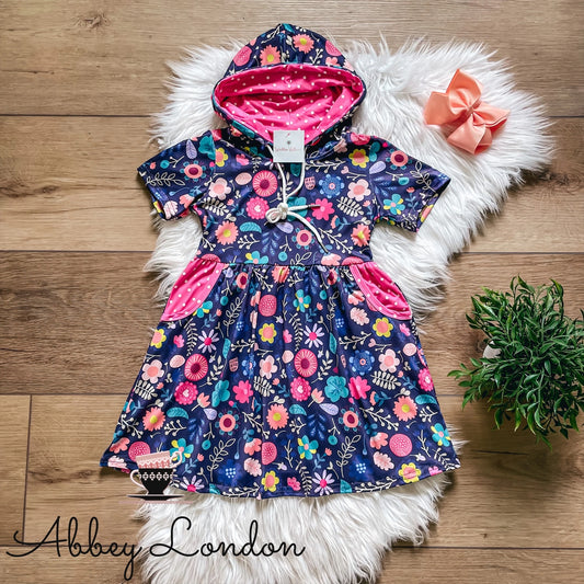 Bright Spring Floral Hooded Dress by Wellie Kate