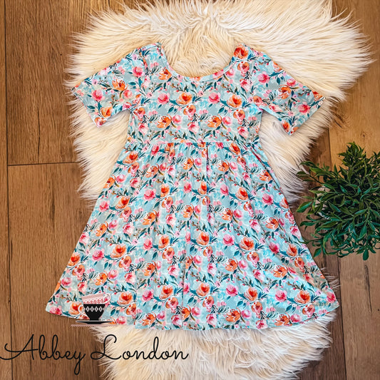 Blue Peach Floral All Day Twirl Dress by Landrie Lou