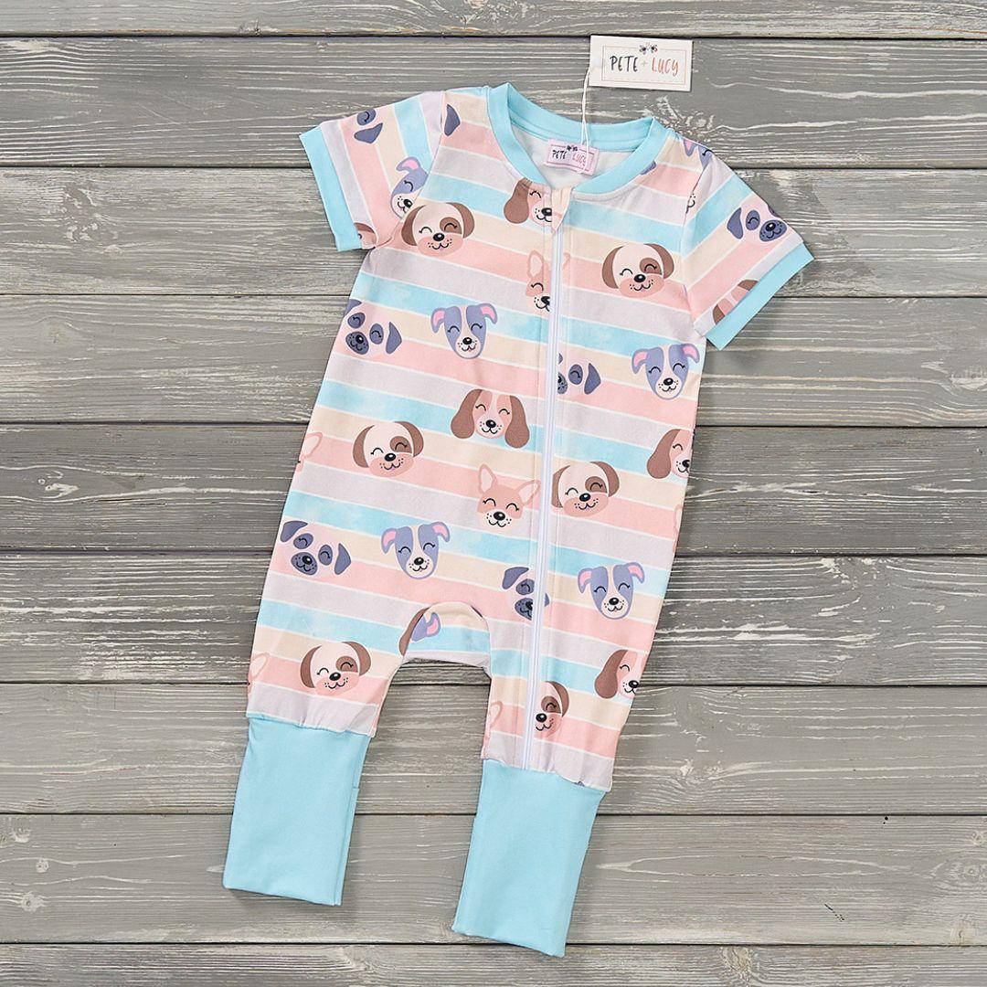 (Preorder) Puppy Blossoms Unisex Infant Romper by Pete + Lucy