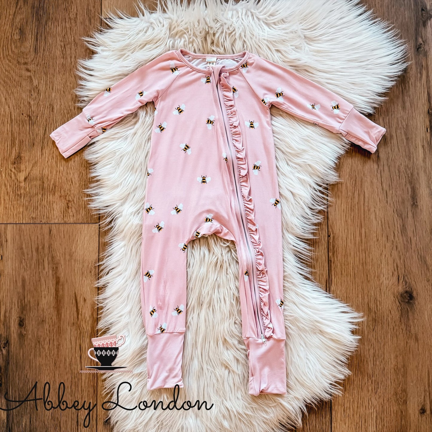 Blush Bees Zip & Play Romper by Landrie Lou