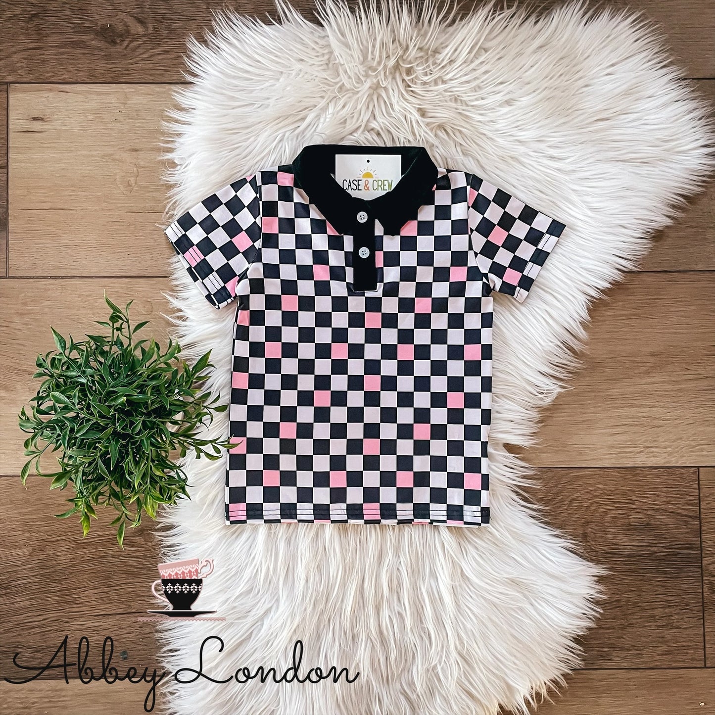 Pink Checkered Polo by Case & Crew