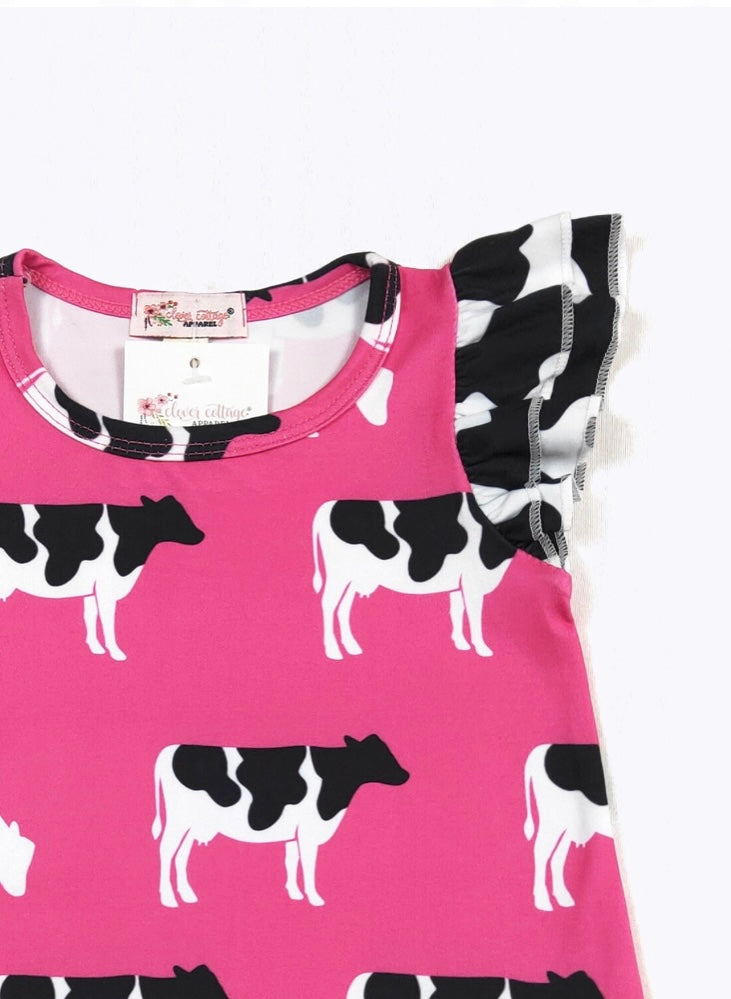 Hot Pink Cow Summer Romper by Clover Cottage