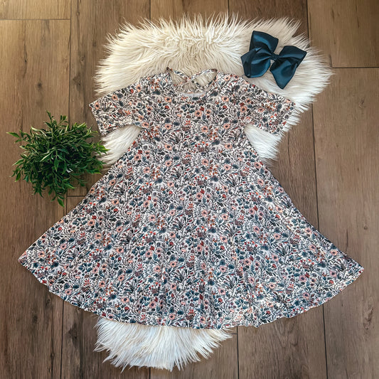 Muted Floral Twirl Dress by Landrie Lou