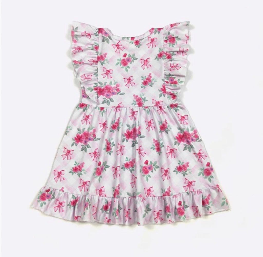 Floral Pink Lattice Dress by Clover Cottage