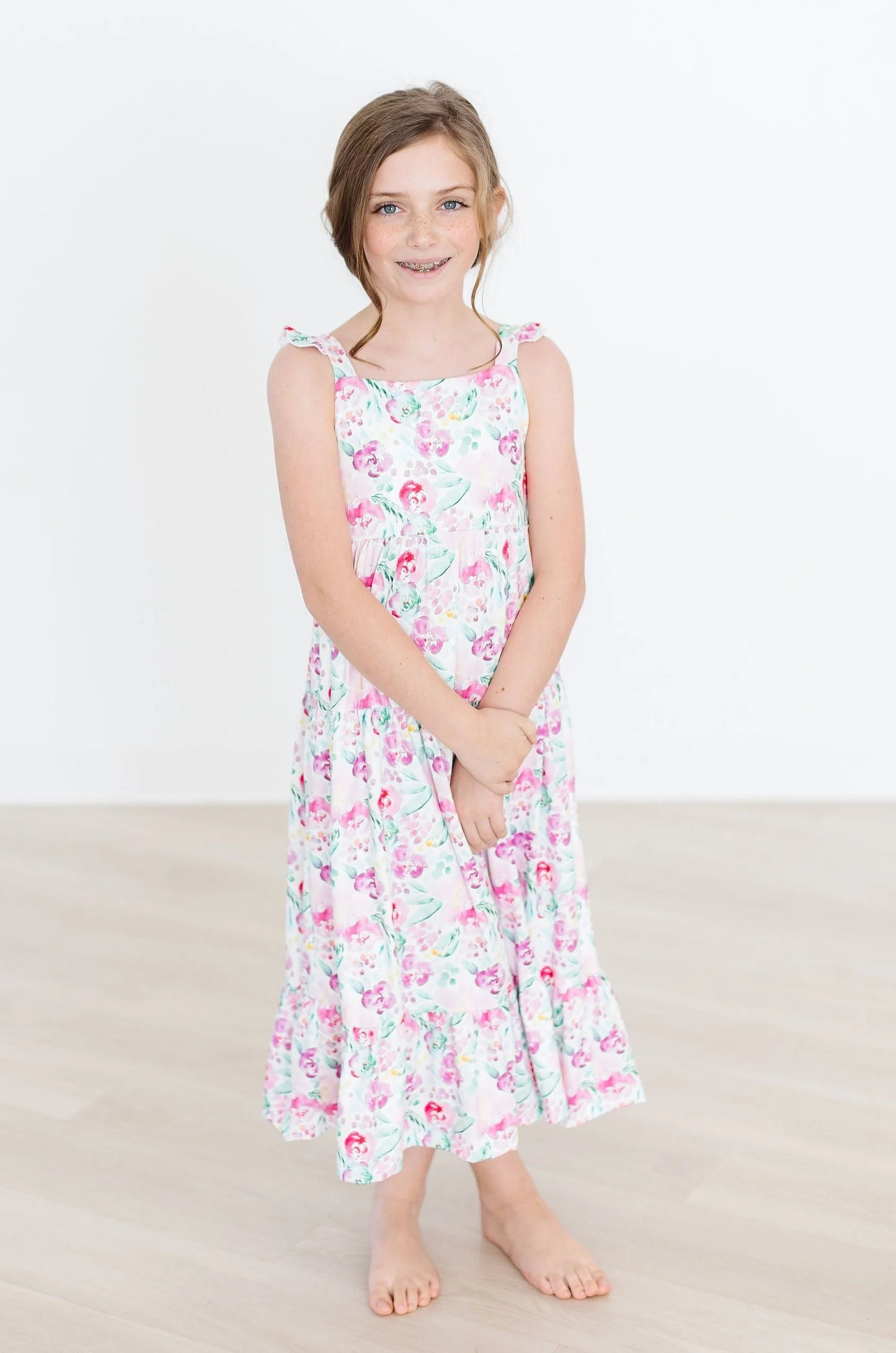 Watercolor Floral Ruffle Maxi Dress by Mila & Rose