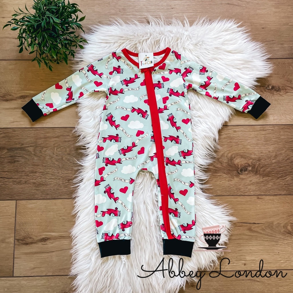 Be Mine Red Baron Zippered Infant Romper by TwoCan