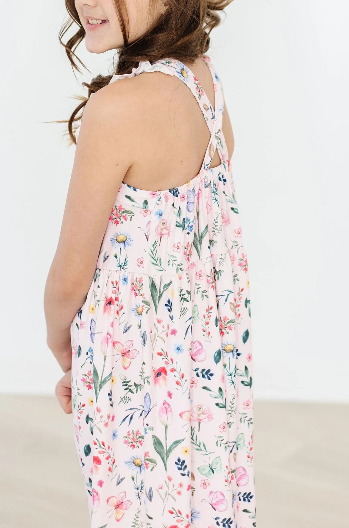 Butterfly Meadows Ruffle Cross Back Dress by Mila & Rose