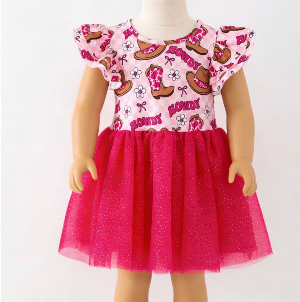 Hot Pink Howdy Tulle Dress by Clover Cottage