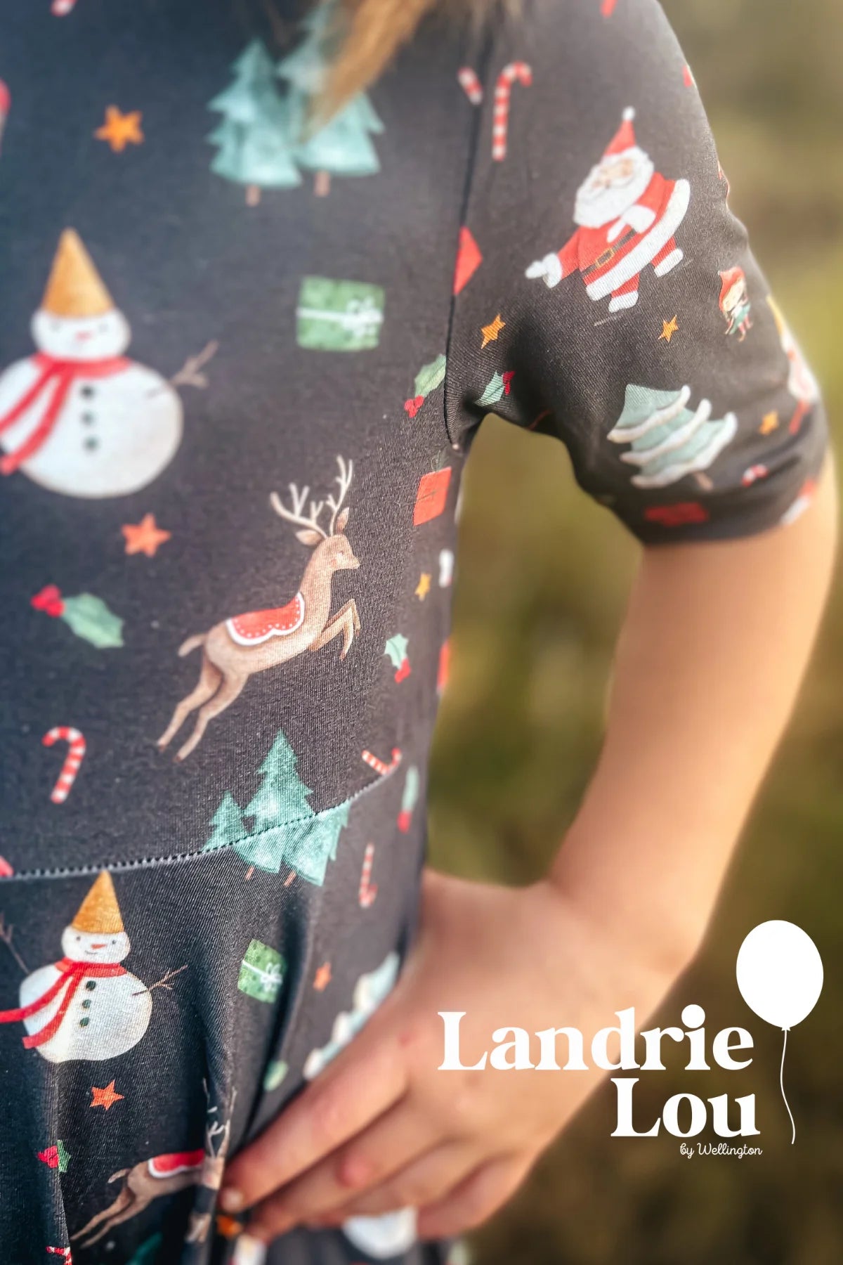 Santa & Reindeer Twirl Dress by Landrie Lou