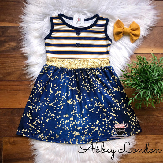 Navy & Gold Dress by Wellie Kate