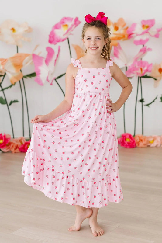 Sweet Strawberries Ruffle Maxi Dress by Mila & Rose