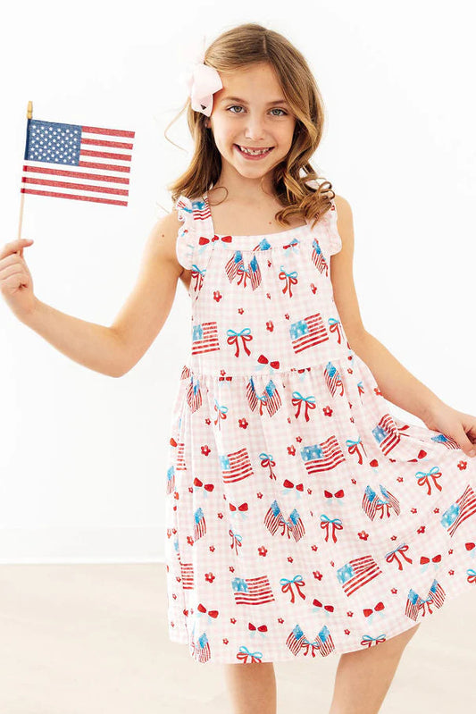 Fancy Flags Ruffle Cross Back Dress by Mila & Rose