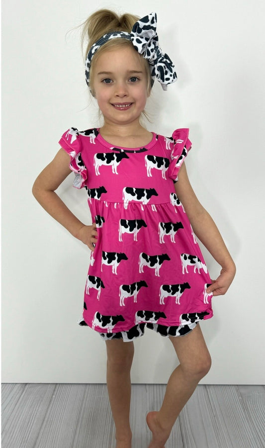 Hot Pink Cow Short Set by Clover Cottage