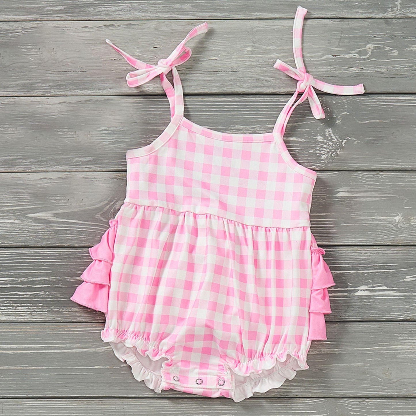 (Preorder) Miss Malibu Pink Gingham Infant Romper by Pete + Lucy