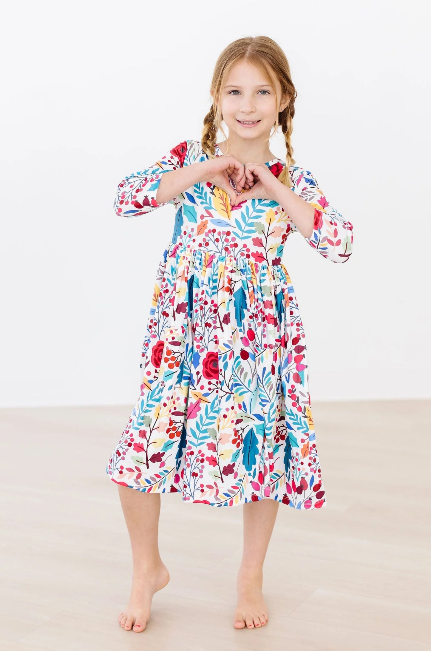 Winter Berries 3/4 Sleeve Pocket Twirl Dress by Mila & Rose