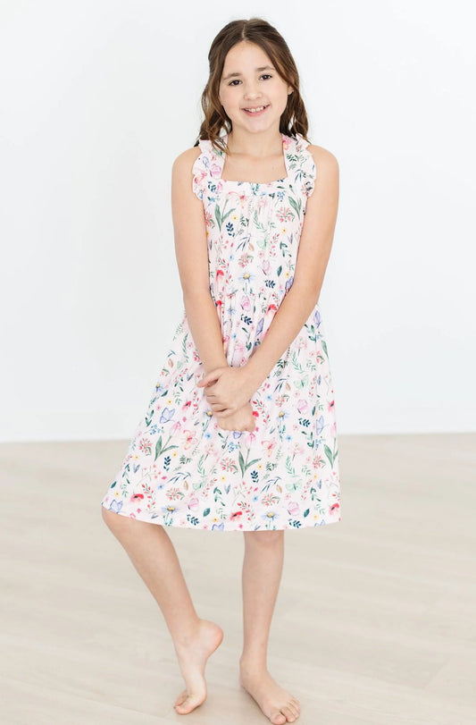 Butterfly Meadows Ruffle Cross Back Dress by Mila & Rose