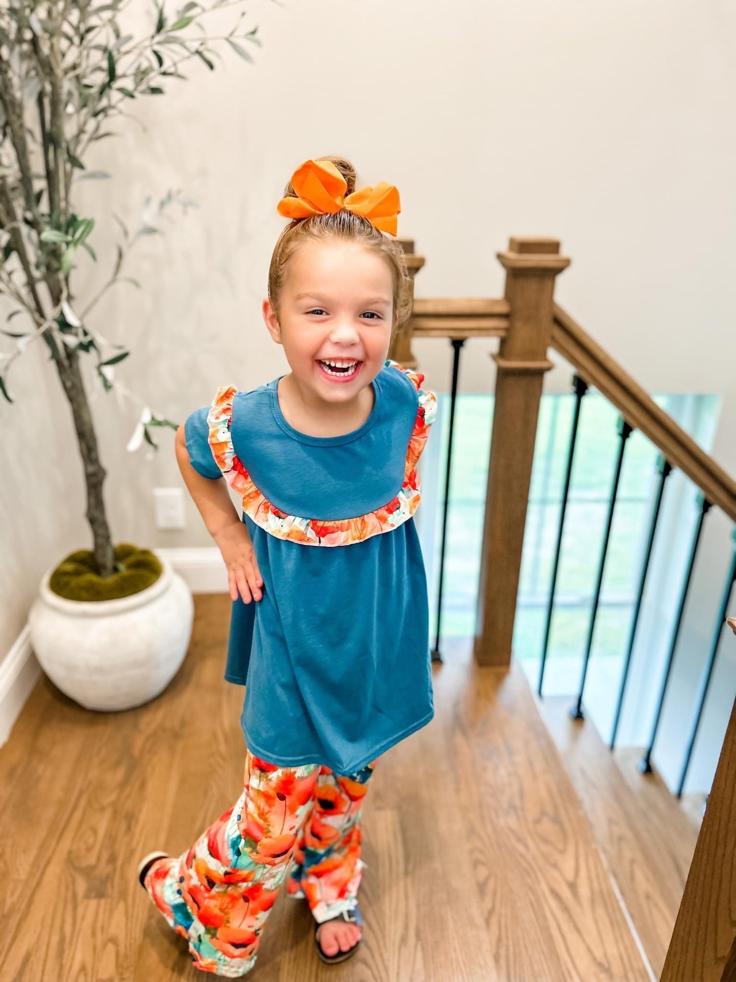 Orange Poppies Pant Set by Wellie Kate