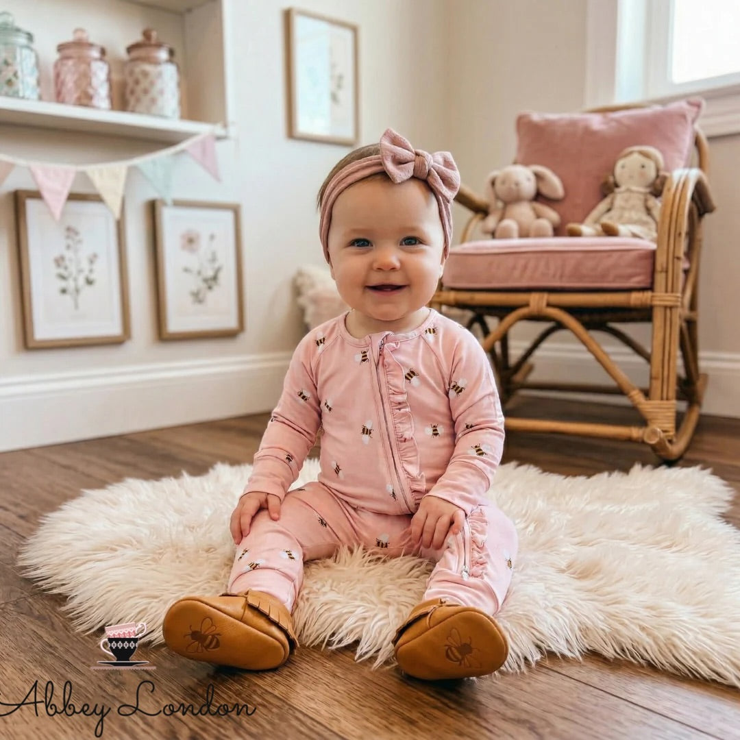 Blush Bees Zip & Play Romper by Landrie Lou