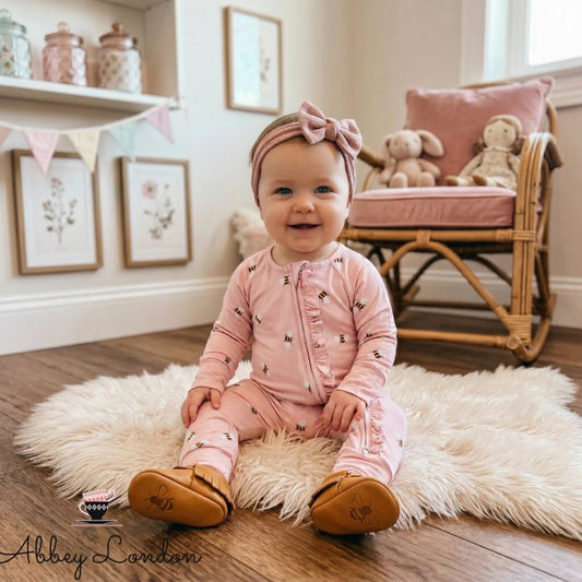 Blush Bees Zip & Play Romper by Landrie Lou