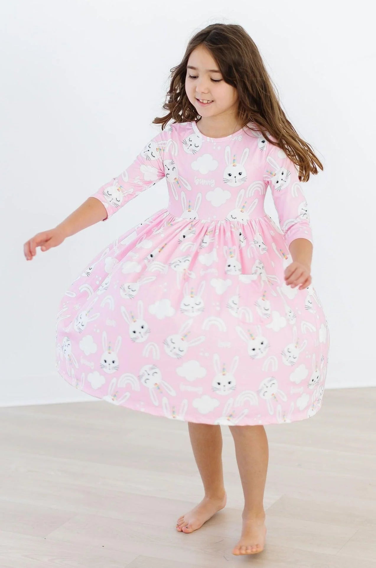 Bunny Love 3/4 Sleeve Pocket Twirl Dress by Mila & Rose