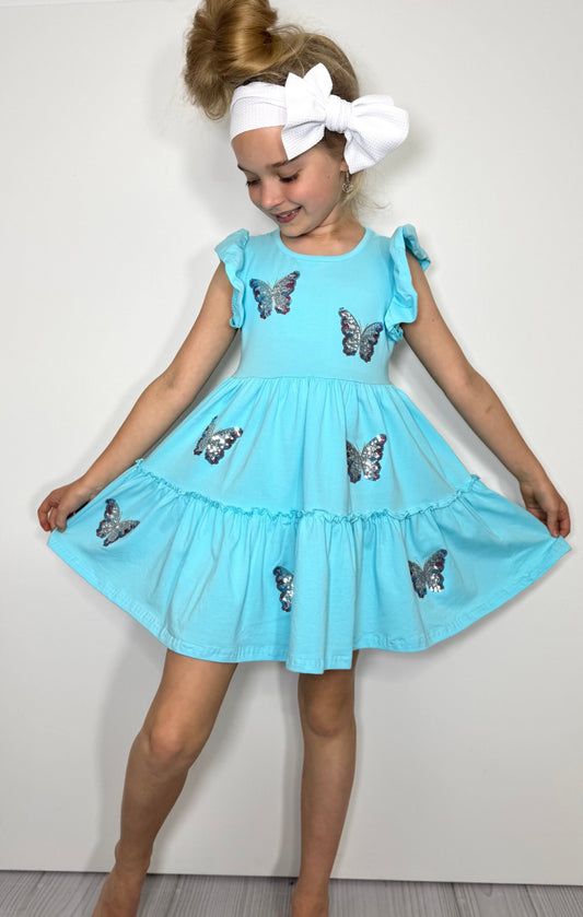 Aqua Butterfly Sequin Dress by Clover Cottage