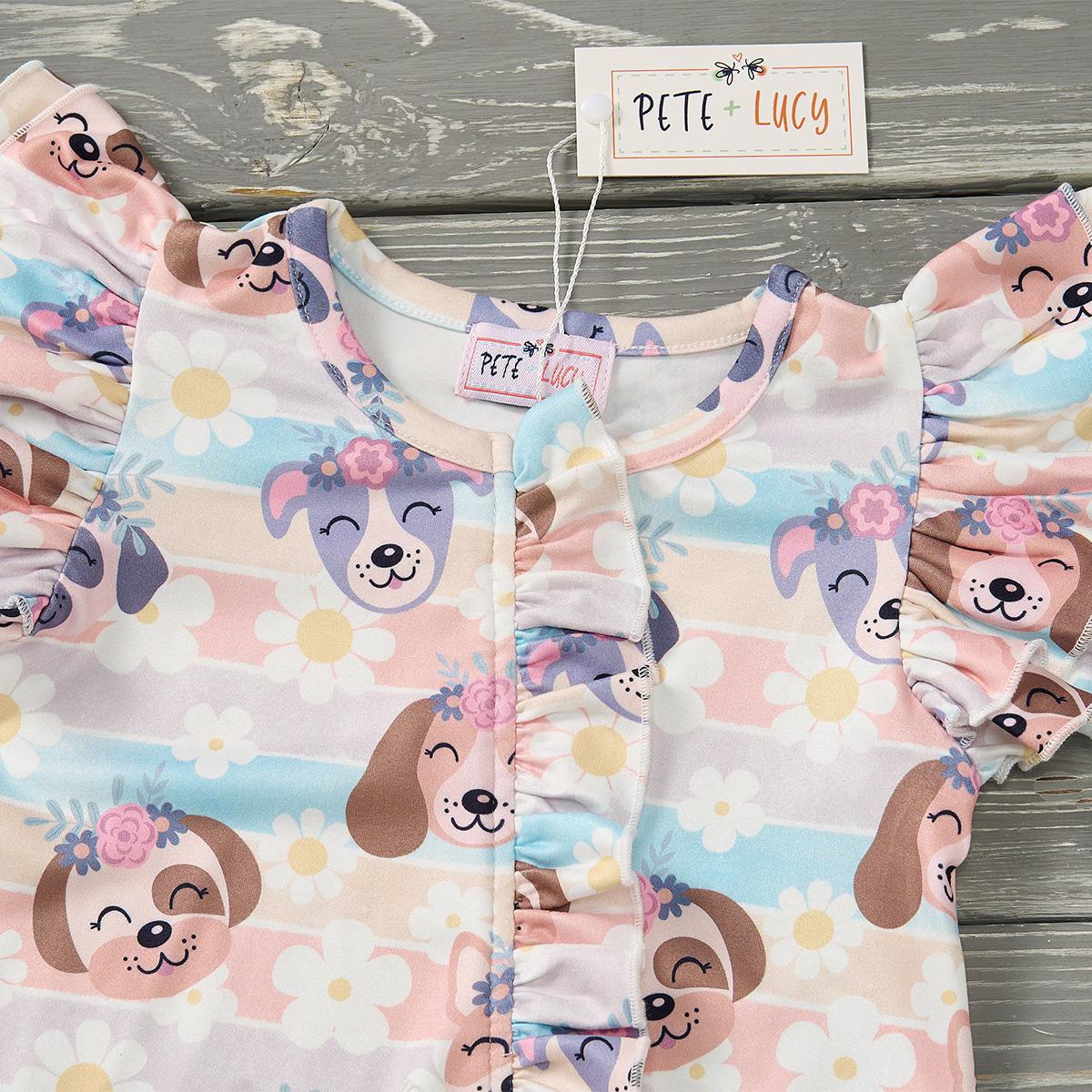 (Preorder) Puppy Blossoms Girl’s Infant Romper by Pete + Lucy