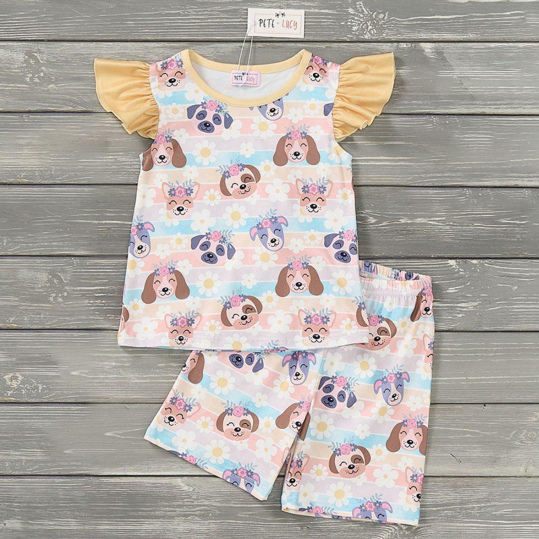 (Preorder) Puppy Blossoms Girl’s Loungewear Set by Pete + Lucy
