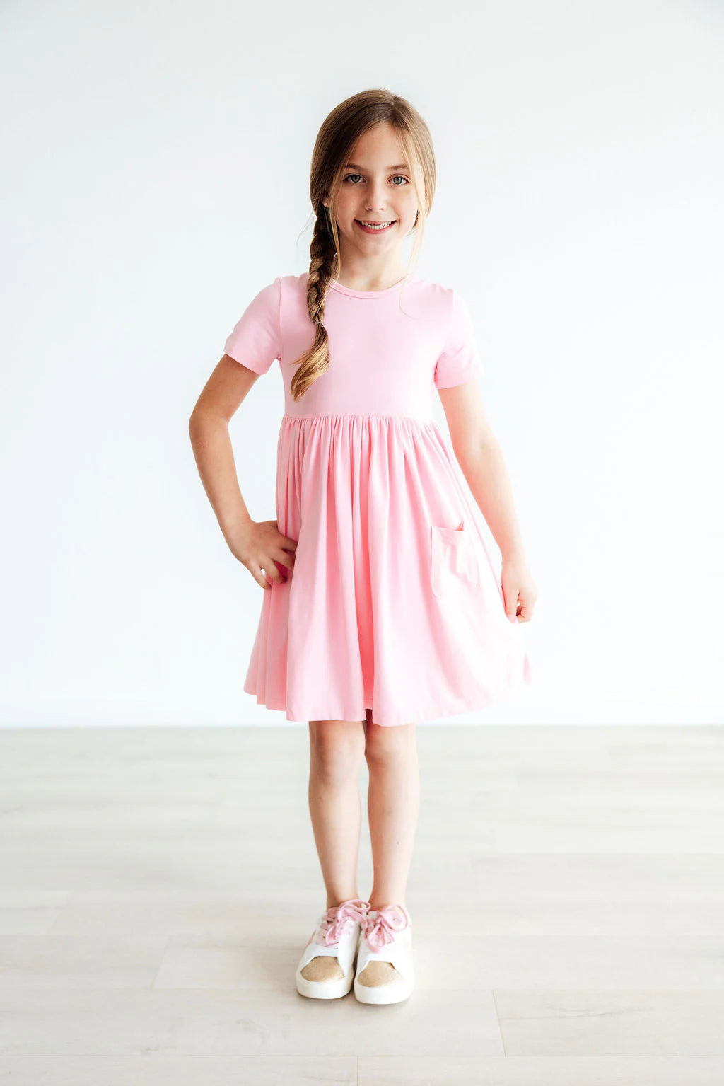 Bubblegum Pink Pocket Twirl Dress by Mila & Rose
