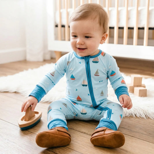 Sailboat Blue Zip & Play Romper by Landrie Lou
