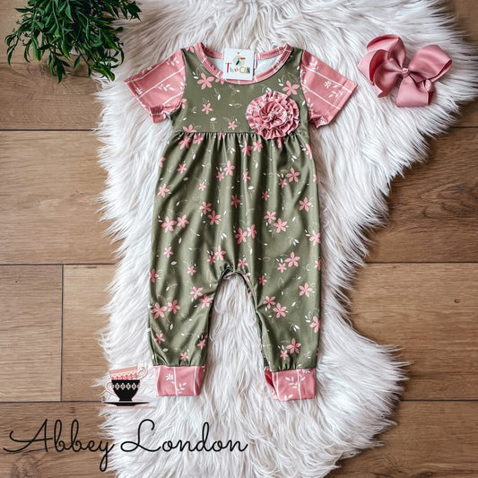 (Preorder) Pink & Green Floral Infant Romper by TwoCan